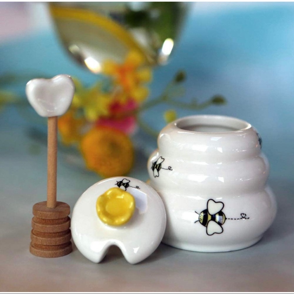 Sweet As Can Bee Honey Pot with Wooden Dipper
